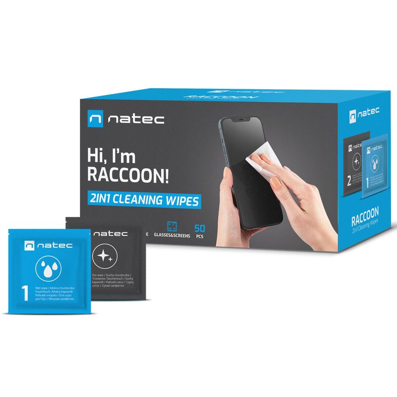 Toallitas húmedas limpiadoras para smartphones o tablets 50 unidades Natec Raccoon NSC-1797 - NT33100 - 01
